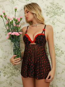 SHEIN Vestido de lencería sexy con estampado de cerezas para mujeres