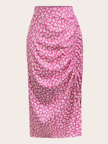 Flirla 大尺碼女士度假風格迷你花卉側拉繩直筒裙 - 彩色 - 查看 1