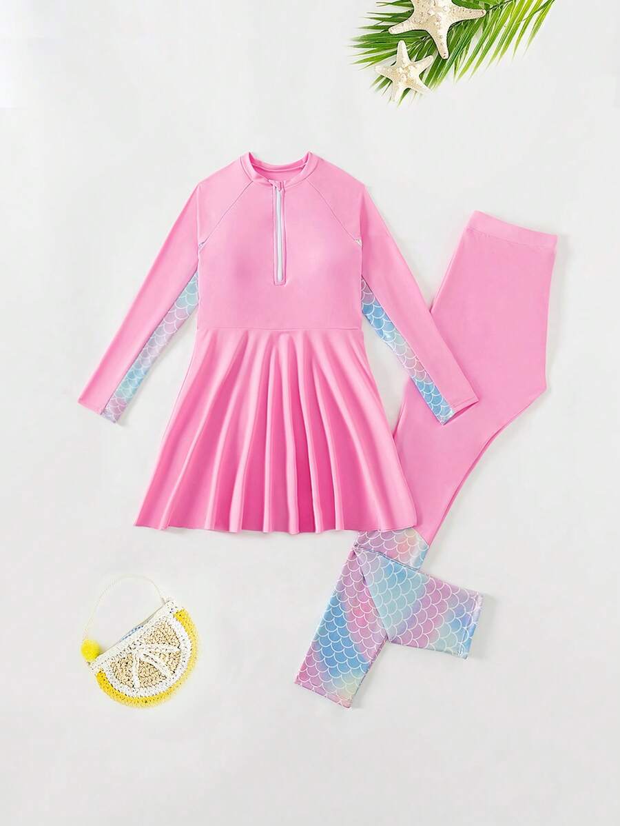 Conjunto de tankini de dos piezas con estilo de top lindo para niña joven - Multicolor - Ver 1