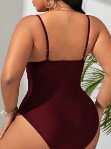 SHEIN Swim Curve 2025 Damen Große Größen einteiliger Badeanzug mit Schleife vorne, Sommerfarbe