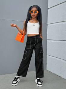 SHEIN Tween Girls' Winter Warm Loose Fit Knitted Wide Leg Pants For Casual