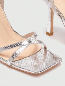 CUCCOO SZL Woman Shoes Fashion Sqaure Toe Silver High Heeled Sandals For Spring And Summer Vacation Shoes Summer - Silver - View 4