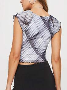 SHEIN ICON Women's Fashion Plaid Diamond Embellished Collar Short Sleeve T-Shirt, Summer - Multicolor - View 3