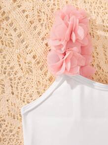 Baby Girl One-Piece Stretch Knit Swimsuit With Straps - White - View 5