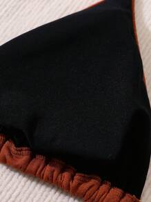 Swim Vcay 大碼女性亮面領頸胸罩和比基尼下著套裝啡色泳衣，夏季沙灘泳裝 - 棕色 - 查看 7