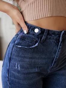 SHEIN Essnce High Waist Cat Scratch Mom Fit Jeans