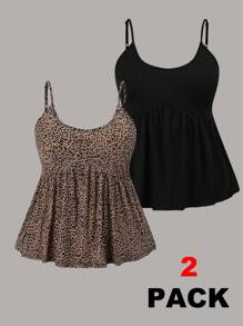 SHEIN EZwear 2 Pcs/Set Plus Size Women's Simple Daily Camisole For Summer