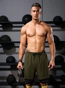 Gym Rark Boyfriend Style Men's Drawstring Waist 2 In 1 Sports Shorts Sweat Pants - Multicolor - View 4