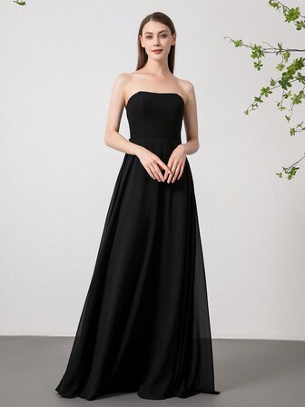 Black French Elegant Bowknot Strapless Dress