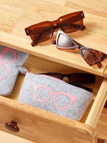 SHEIN 1pc Thickened Felt Eyeglass Bag, Stylish Unisex Knitted Felt Glasses Bag,Storage Bag, Suitable For Sunglasses, Essentials For Summer Trip To The Beach Christmas For Holiday Gift Giving,Boho Vibes - Pink - View 5