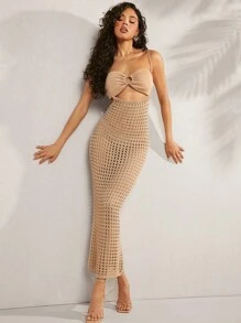 Hauture Áo choàng hở lưng màu trơn cho nữ, đi nghỉ mát ở bãi biển mùa hè - Màu be - Xem 5