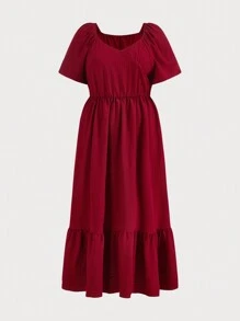 Mulvari Ropa árabe diaria sencilla de unicolor burdeos rojo para mujer de talla grande