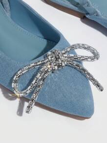 女性帆布時尚金屬亮絲蝴蝶結裝飾的平底涼鞋