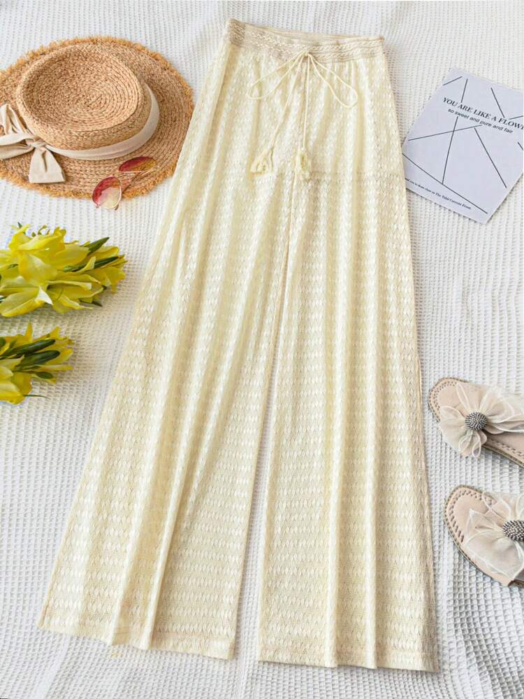 WYWH Women's Vacation, Graduation Season, Back-To-School Season, Seaside Casual Knitted Texture, Tassels, Tassels, Lanyards, White Trousers