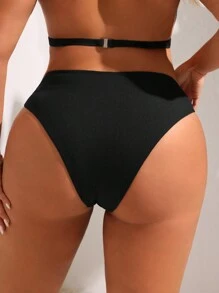Swim SXY 大尺碼純色圓環扣簡約沙灘度假泳裝下著 - 黑色 - 查看 2
