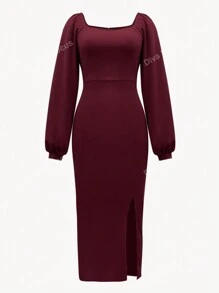 Fashionable Elegant Lantern Sleeve High Slit Dress For Women