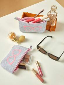 SHEIN 1pc Thickened Felt Eyeglass Bag, Stylish Unisex Knitted Felt Glasses Bag,Storage Bag, Suitable For Sunglasses, Essentials For Summer Trip To The Beach Christmas For Holiday Gift Giving,Boho Vibes - Pink - View 2