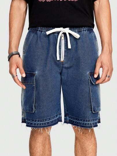 Street Life Short en jean ample pour homme, avec ourlets et poches, tenue de travail, été