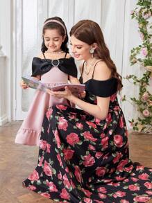 Modelyn Đầm dạ hội dài họa tiết hoa đơn giản thường ngày cho nữ, phong cách ngẫu nhiên - Nhiều màu - Xem 2