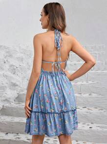 SHEIN Đầm dự tiệc hở lưng gợi cảm denim hiệu ứng dành cho bà bầu - Nhiều màu - Xem 3