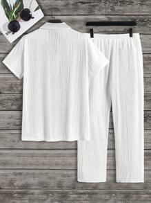 Manfinity VCAY Bộ 2 món áo thun trơn tay ngắn và quần dài thường ngày cho nam - trắng - Xem 2