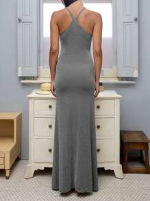 INAWLY Women's Solid Color Bodycon Cami Dress, Summer - Grey - View 2