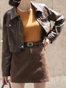 Chiquease Women's Fashionable Cropped PU Leather Jacket For Autumn