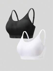 2 piezas/Conjunto de sujetador inalámbrico cómodo con diseño transpirable, que sostiene y previene el descolgamiento y el escote lateral, talla grande
