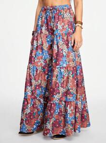 FattoColore Women's Hippie Loose Printed Wide Leg Pants