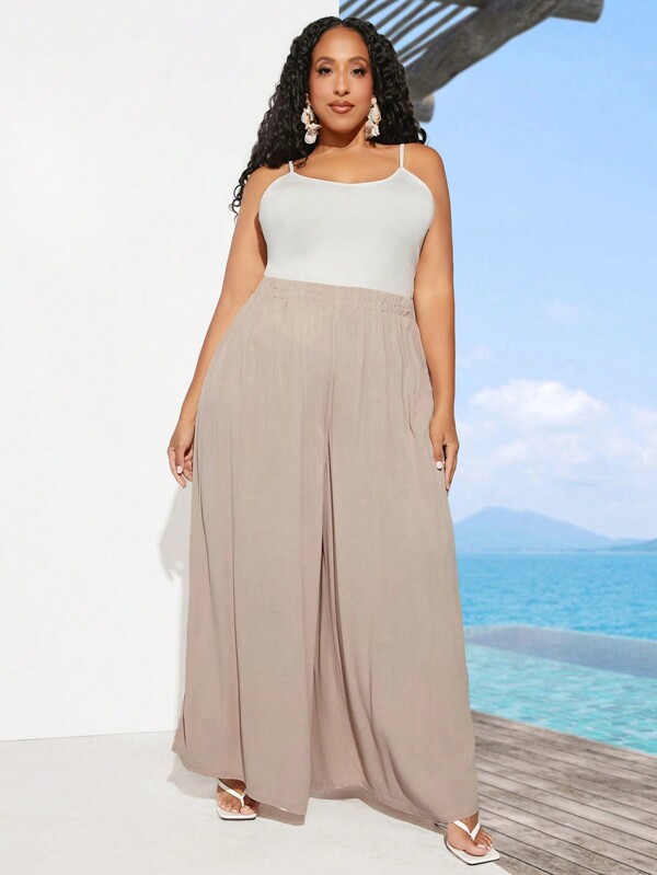 SHEIN CURVE+ Weite, Elastische Taille Urlaubshose In Übergröße Für Damen