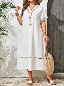 EMERY ROSE Abito bianco estivo con maniche corte e scollo a V di taglia grande per le vacanze estive