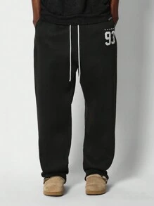 SUMWON Heavy Sweatpants With 93 Graphic And Drawstring - Black - View 2