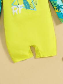 SHEIN Baby Boy/Girl Casual Plant Pattern Long Sleeve Short Romper Swimsuit - Yellow - View 6