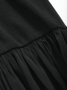 DAZY 纯色拼接V领无袖女式连衣裙太阳裙 - 黑色 - 查看 7