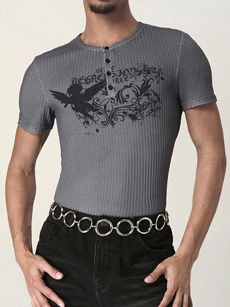 Men Casual Contrast Color Slim-Fit Short Sleeve T-Shirt With Angel Letter Printed Pattern, Summer