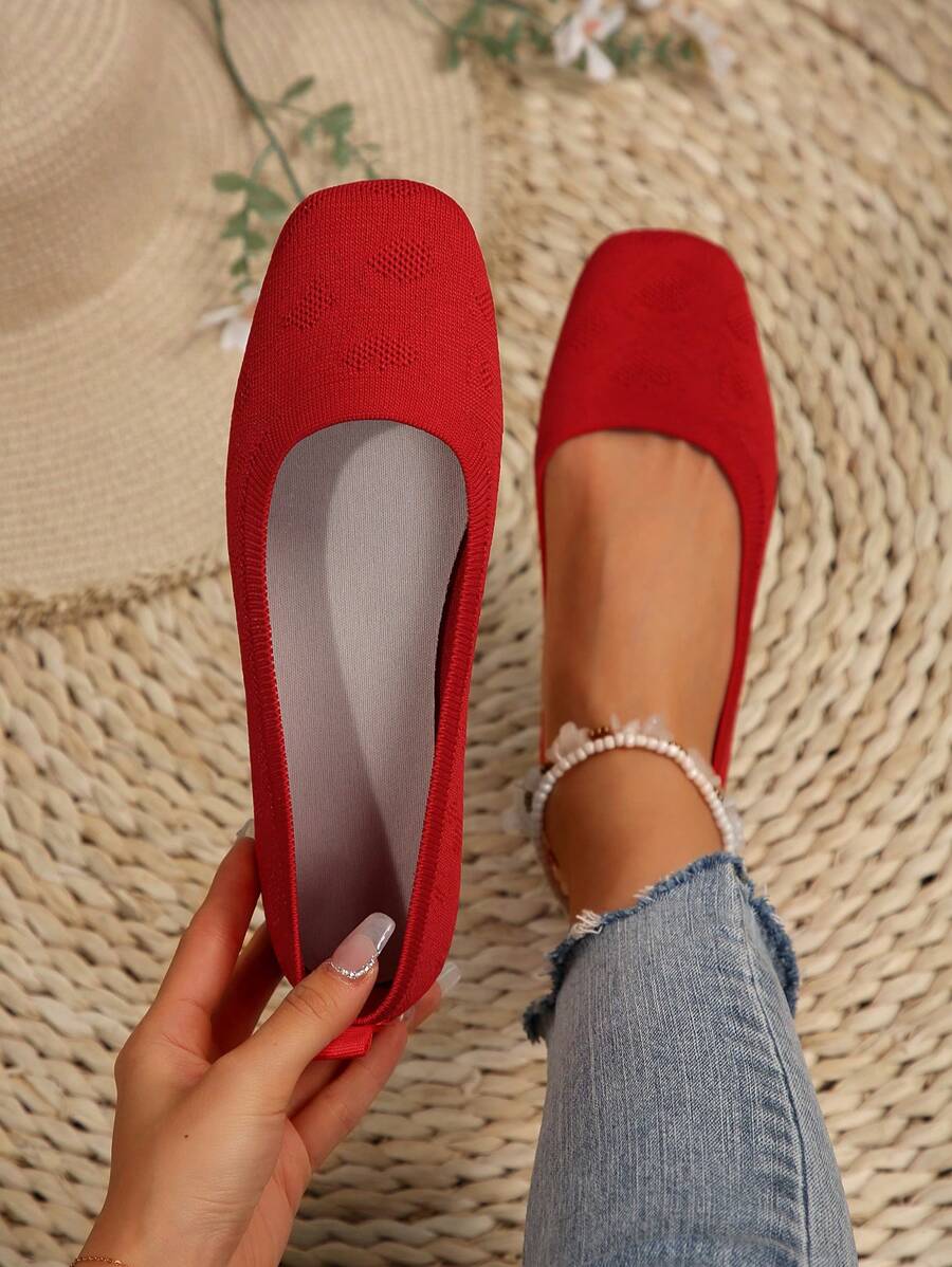 Giày bệt thoáng khí thoải mái cho nữ, Giày lười vải ba lê chắp vá thời trang ngoài trời - Đỏ - Xem 1