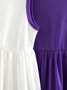 Young Girl Purple White Contrast Collar Smiling Face Dress, 2pcs/Set - Multicolor - View 6