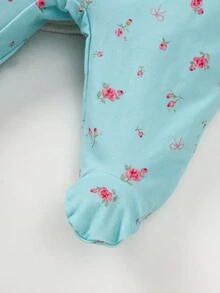 SHEIN Kurzarm Jumpsuit Set mit Blumen Muster für Baby Mädchen, 3 Stücke Hauskleidung Outfits - Verschiedenfarbig - View 3