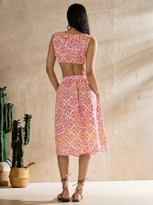 Forever 21 Women's Vacation Casual Allover Print Crop Top And Skirt Two-Piece Set - Multicolor - View 2