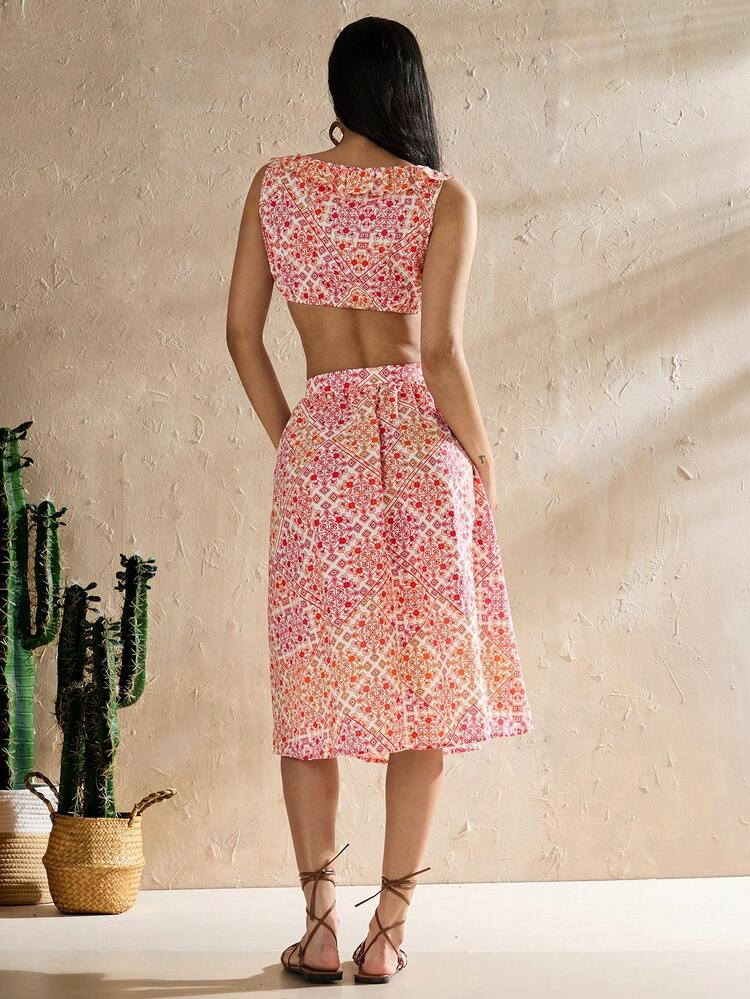 Women's Vacation Casual Allover Print Crop Top And Skirt Two-Piece Set