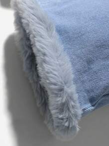 Young Girl Washed Denim Jeans With Holiday Casual Style And Fluffy Hem - Light Wash - View 6