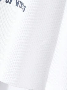 SHEIN Tween Girl Letter Graphic Contrast Binding Crop Tee - White - View 4