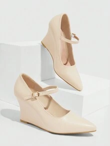 女性尖頭瑪麗珍鞋,優雅戶外杏坡跟鞋