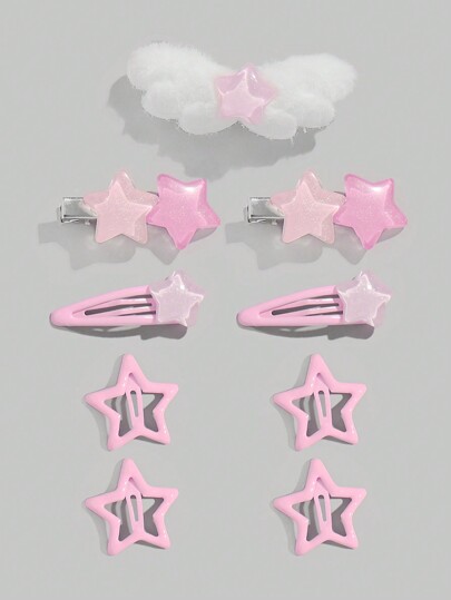 Hippie 9 New Y2k Girls Pink Spray Paint Stars And Clouds Mix And Match Bb Hair Clips