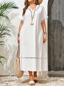EMERY ROSE Abito bianco estivo con maniche corte e scollo a V di taglia grande per le vacanze estive