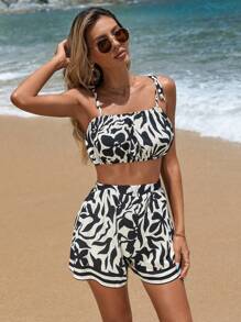 SHEIN VCAY Ensemble assorti de caraco et de short ample taille haute pour femmes pour les vacances