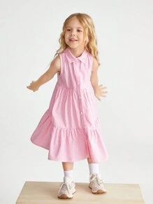 SHEIN 年輕女孩針織條紋無袖通勤休閒大學風裙子 - 彩色 - 查看 7