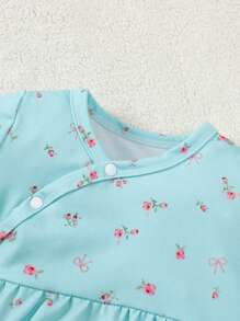 SHEIN Kurzarm Jumpsuit Set mit Blumen Muster für Baby Mädchen, 3 Stücke Hauskleidung Outfits - Verschiedenfarbig - View 4