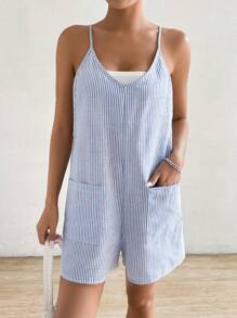 SHEIN EZwear Women's Summer Casual Striped Jumpsuit With Double Pockets