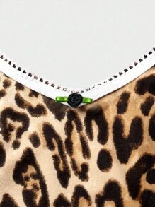 SHEIN ICON Top sin mangas con estampado de leopardo y detalles de encaje con cuello halter y espalda atada para mujeres de talla grande